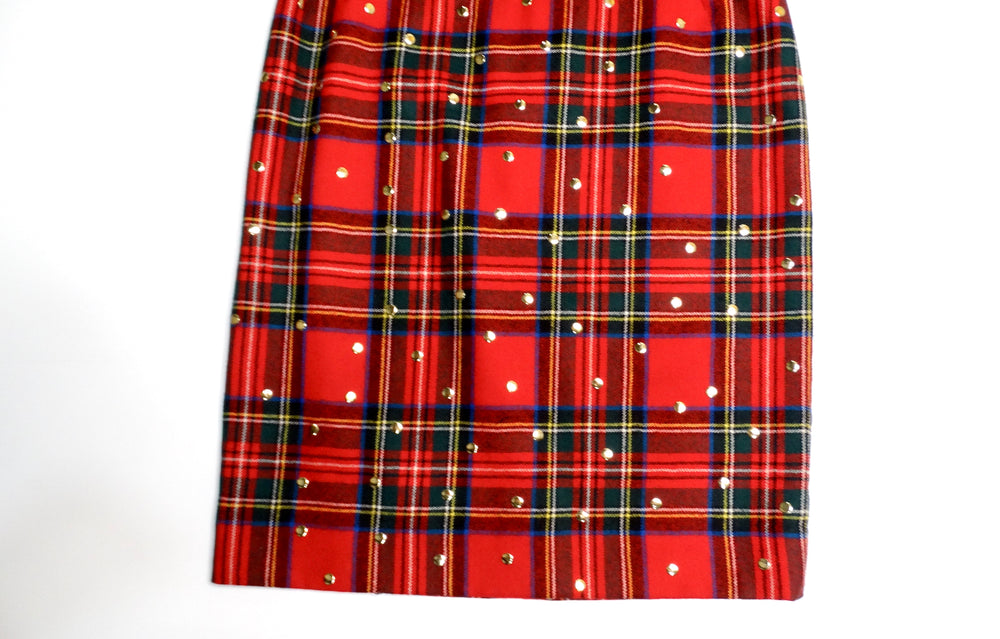 Dolce & Gabbana Red Plaid Studded Wool Dress