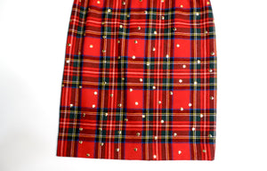 Dolce & Gabbana Red Plaid Studded Wool Dress