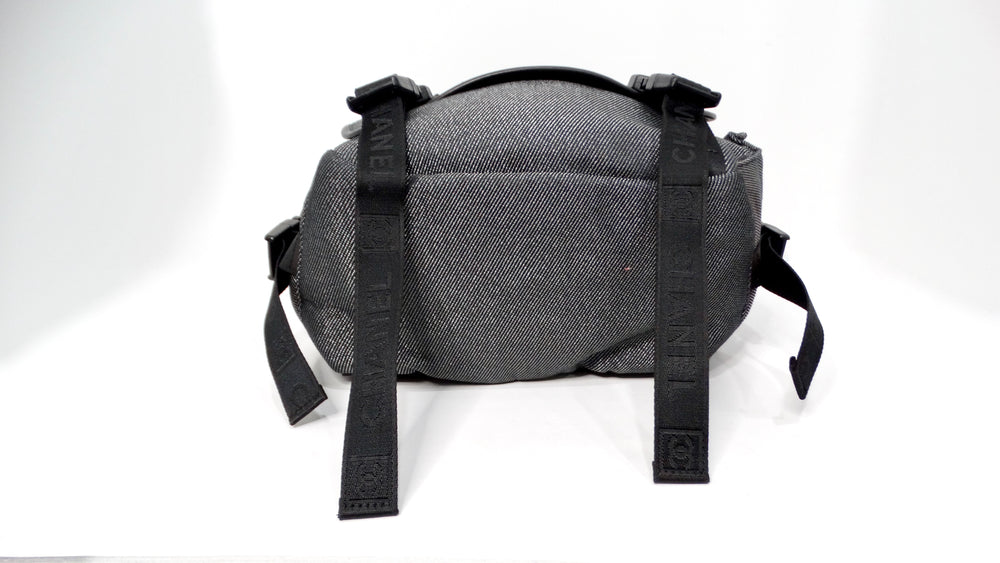 Chanel Circa 2007 Sports Line Black & Silver Canvas Backpack