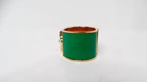 Vintage Green Leather Gold Tone Cuff With Rhinestone