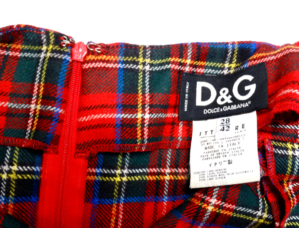 Dolce & Gabbana Red Plaid Studded Wool Dress