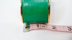 Vintage Green Leather Gold Tone Cuff With Rhinestone