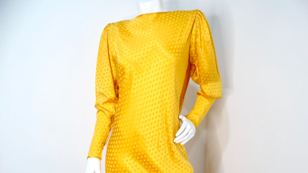 Emanul Ungaro Vintage 1970s Yellow Polka-dot Draped Silk Gown