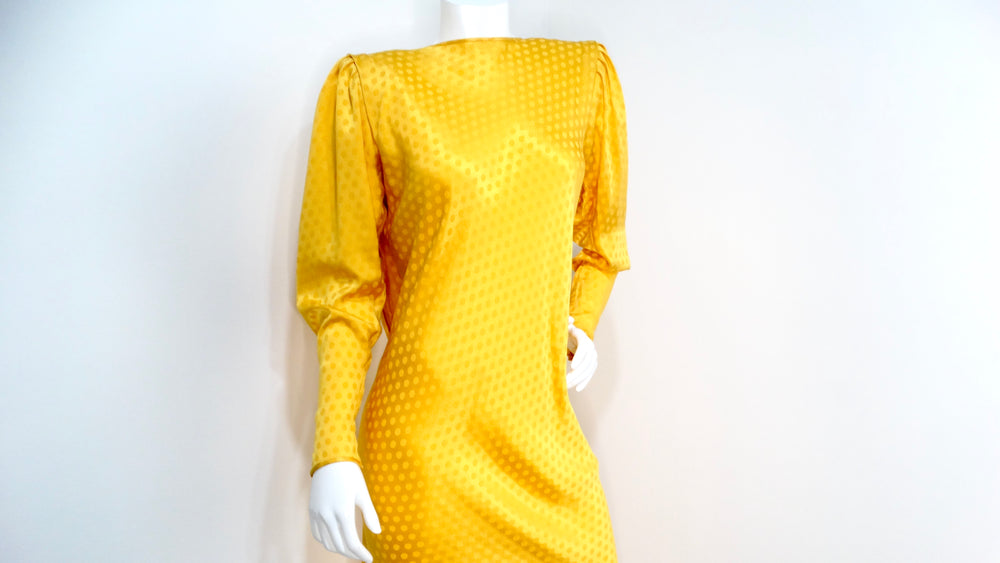 Emanul Ungaro Vintage 1970s Yellow Polka-dot Draped Silk Gown