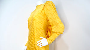 Emanul Ungaro Vintage 1970s Yellow Polka-dot Draped Silk Gown