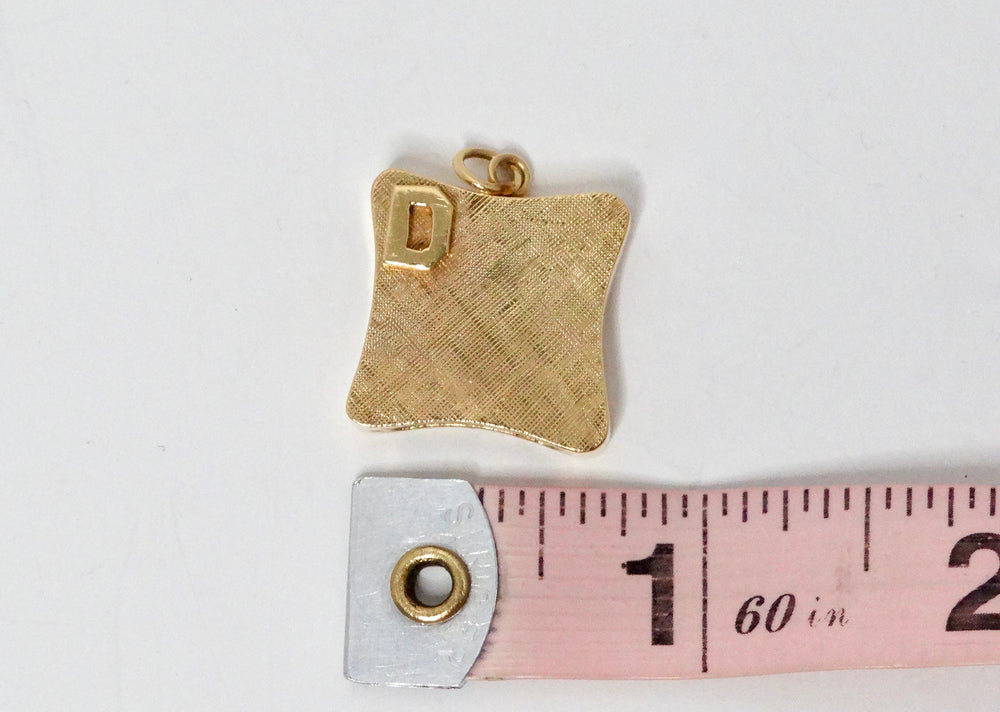 Textured 14k Square Gold Pendant With Initial "D"