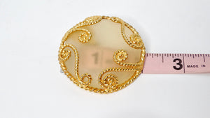 1980s Escada Large Matte Resin Clip-On Earrings With Ornate Gold Tone Detailing