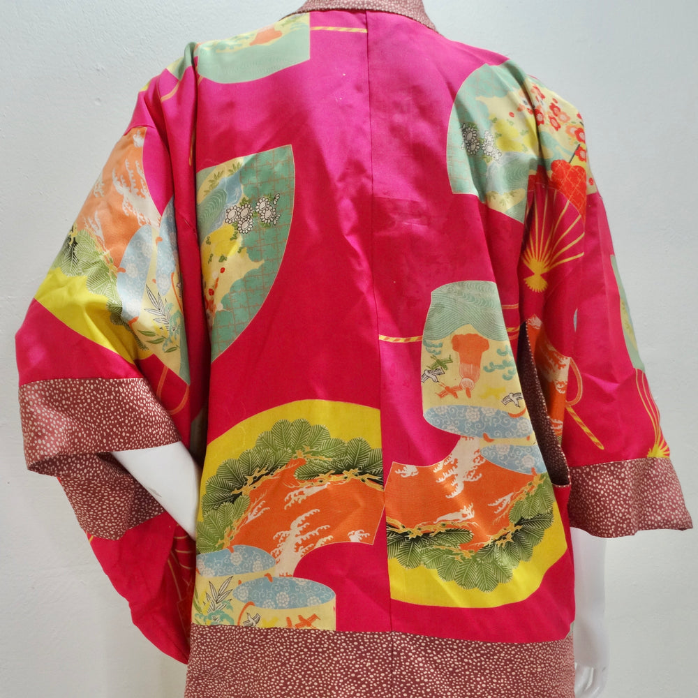 1940s Silk Multicolor Printed Kimono