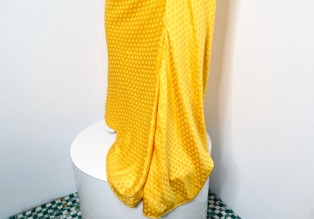 Emanul Ungaro Vintage 1970s Yellow Polka-dot Draped Silk Gown