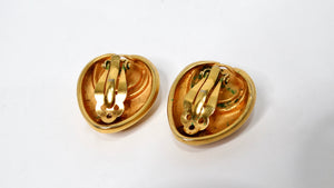 1980s Green Cabochon Gold Tone Clip-On Earrings