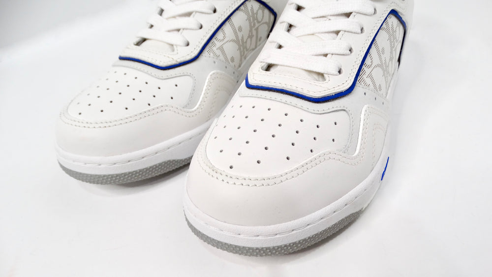 Christian Dior B27 Low White & Blue Oblique Galaxy Calfskin Leather Sneakers