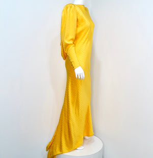 Emanul Ungaro Vintage 1970s Yellow Polka-dot Draped Silk Gown