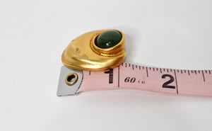1980s Green Cabochon Gold Tone Clip-On Earrings