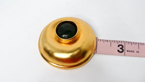1980s Large Green Cabochon Gold Tone Brooch