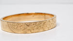 1940s Floral Print Engraved MS & S 14k Gold Shell Bangle