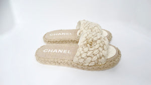 Chanel Beige Braided Cord Slide Sandals