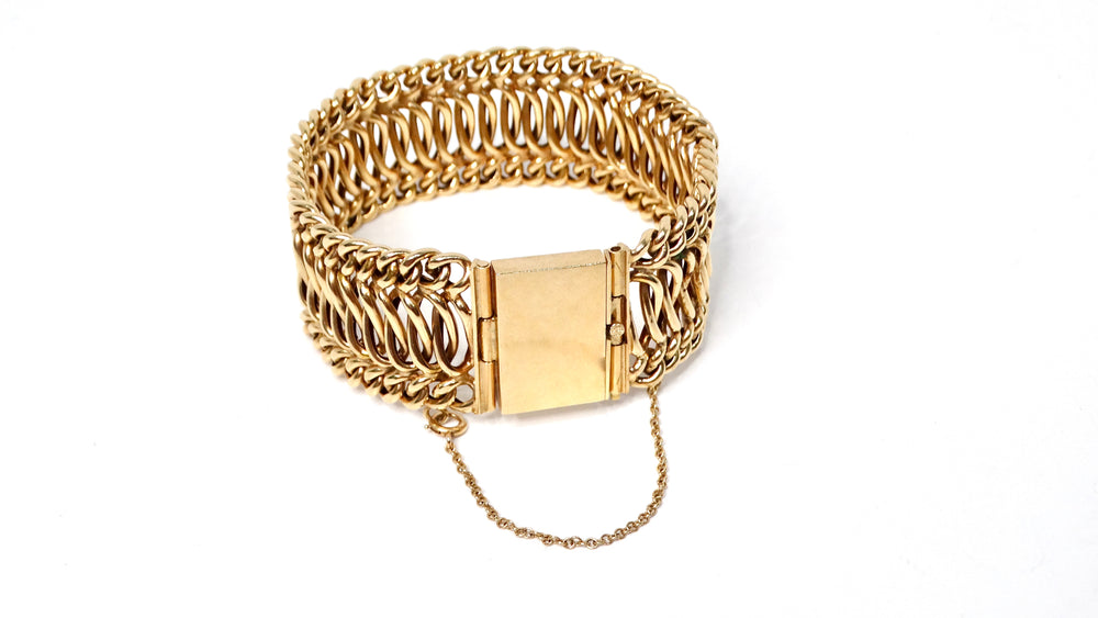 1950s French 14k Yellow Gold Woven Chain Bracelet