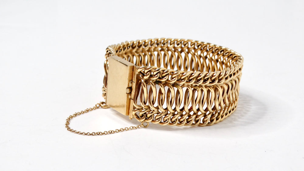 1950s French 14k Yellow Gold Woven Chain Bracelet