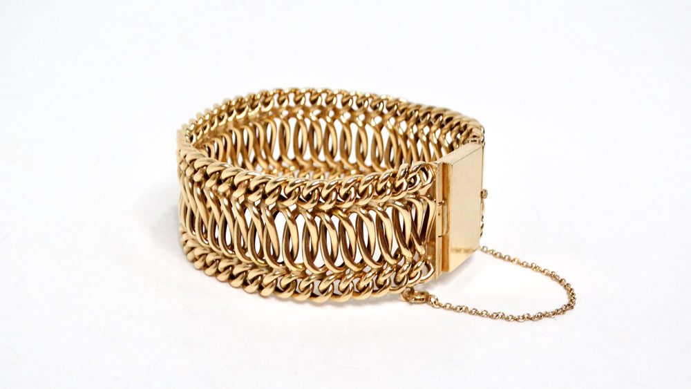 1950s French 14k Yellow Gold Woven Chain Bracelet