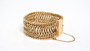 1950s French 14k Yellow Gold Woven Chain Bracelet