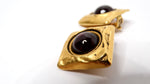 1980s Square Red Cabochon Gold Tone Clip-On Earrings