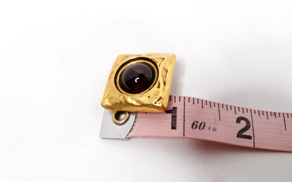 1980s Square Red Cabochon Gold Tone Clip-On Earrings