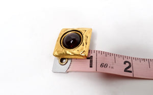 1980s Square Red Cabochon Gold Tone Clip-On Earrings