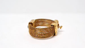 1980s Red Cabochon Gold Tone Garnet Mesh Bracelet