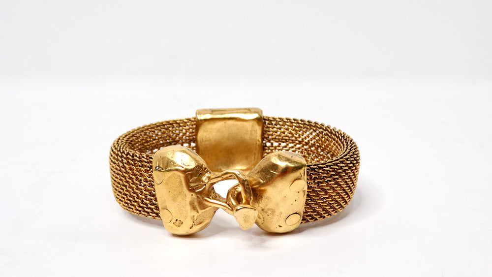 1980s Red Cabochon Gold Tone Garnet Mesh Bracelet
