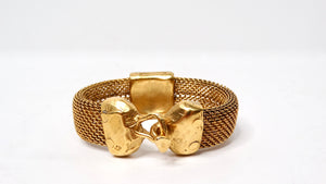1980s Red Cabochon Gold Tone Garnet Mesh Bracelet