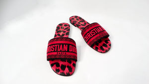 Christian Dior Canvas Berry Animal Print Slides