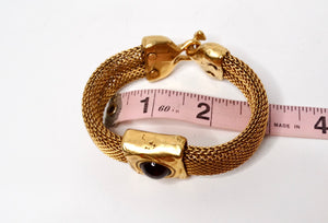 1980s Red Cabochon Gold Tone Garnet Mesh Bracelet