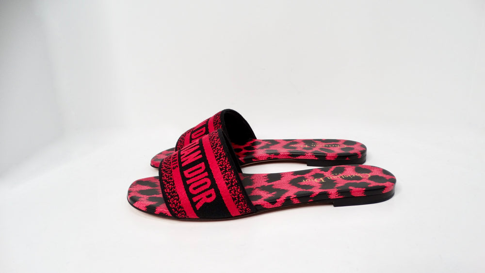 Christian Dior Canvas Berry Animal Print Slides