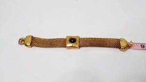 1980s Red Cabochon Gold Tone Garnet Mesh Bracelet
