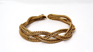 1980s Red Cabochon Gold Tone Multi Chain Woven Choker Necklace