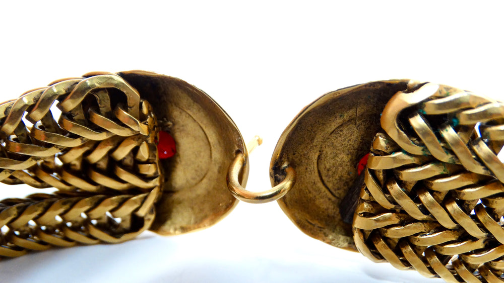 1980s Red Cabochon Gold Tone Multi Chain Woven Choker Necklace