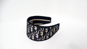 Christian Dior Oblique Jacquard Navy Blue & Tan Wide Structured Headband