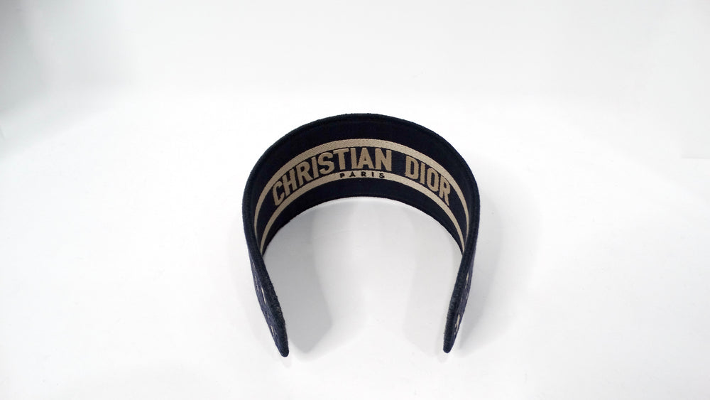 Christian Dior Oblique Jacquard Navy Blue & Tan Wide Structured Headband