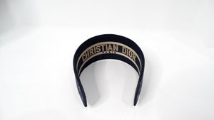 Christian Dior Oblique Jacquard Navy Blue & Tan Wide Structured Headband