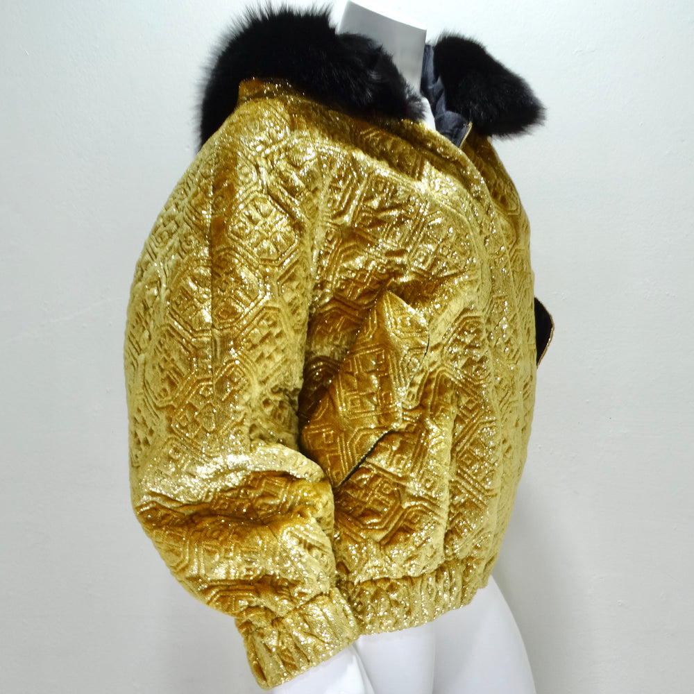 1980s Quilted Metallic Gold Fur Hood Jacket
