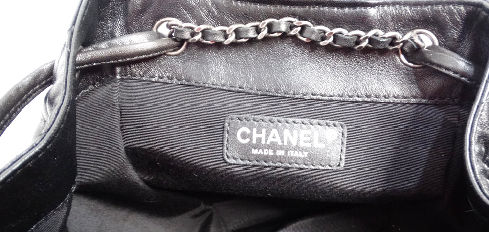 Chanel 2014 Paris-Dallas Black Quilted Lambskin Drawstring Fringe Bucket Bag