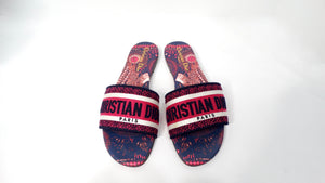 Christian Dior Dway Navy Blue & Pink Printed Canvas Slides