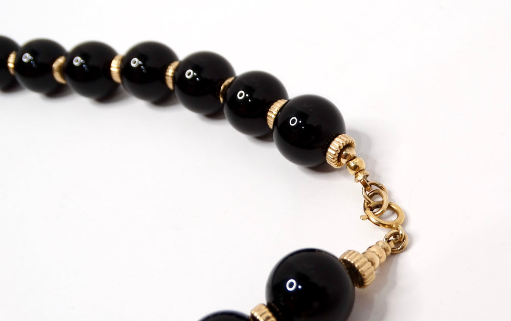 Black Onyx & 14k Yellow Gold Beaded Necklace