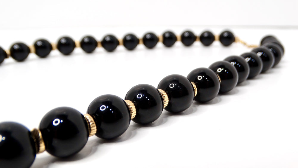 Black Onyx & 14k Yellow Gold Beaded Necklace