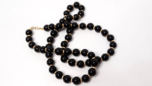 Black Onyx & 14k Yellow Gold Beaded Necklace