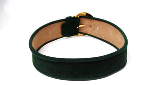 1980s Donna Karan Dark Green Suede Leather Chunk Waist Belt
