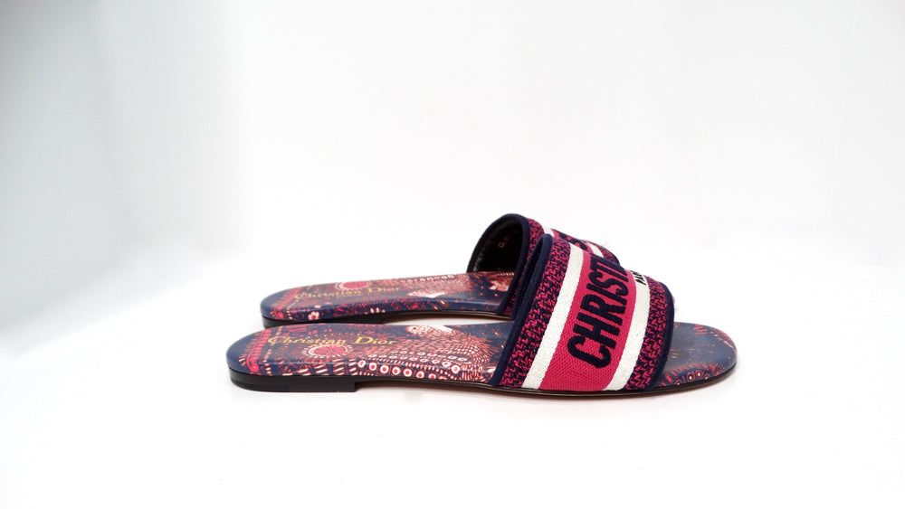 Christian Dior Dway Navy Blue & Pink Printed Canvas Slides