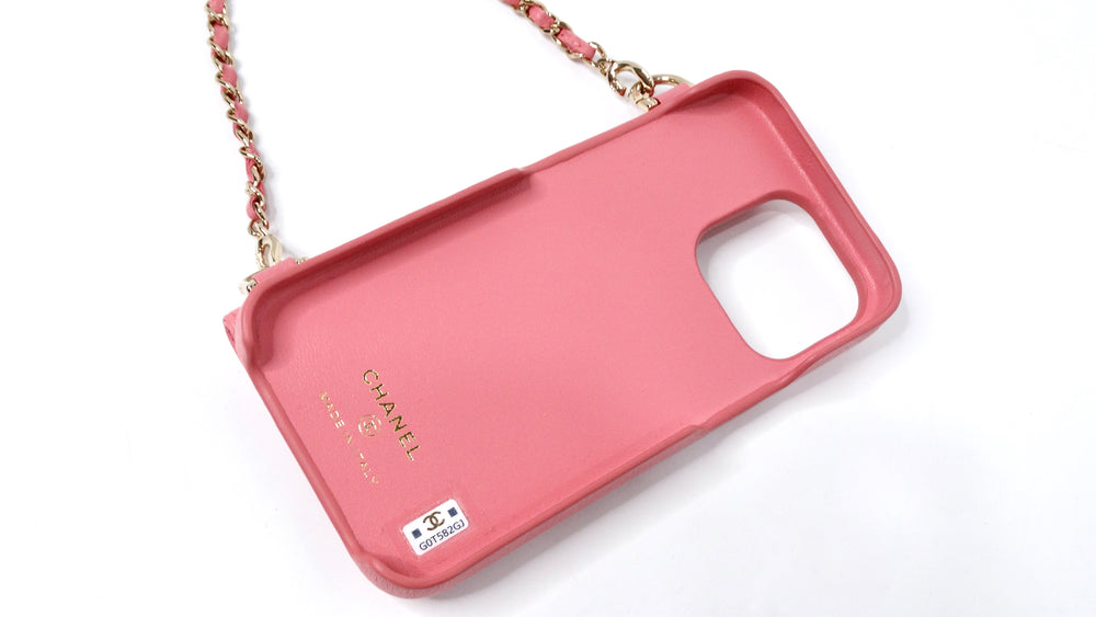 Chanel iPhone 12 Pro Pink Caviar Leather Phone Case With Chain