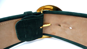 1980s Donna Karan Dark Green Suede Leather Chunk Waist Belt