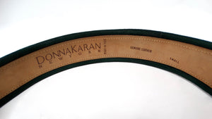 1980s Donna Karan Dark Green Suede Leather Chunk Waist Belt